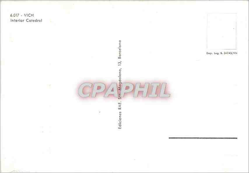 Intérieur de la cathédrale de Vich — éditeur RAE, n° 6.017 — Back