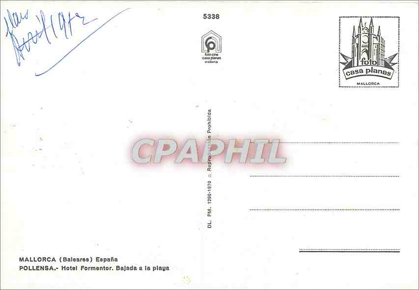 CPM Mallorca Baleares Espana Pollensa Hotel Formentor  — Rückseite