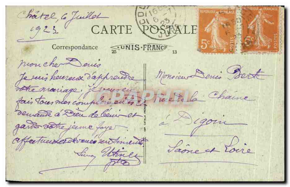 Jura-Chatel-Cote Sud -CPA — Rückseite