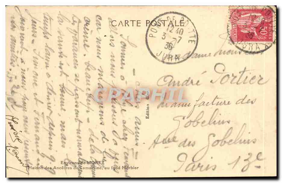 Environs de Morez-maison des Ancetres de Camaratine au fond Morbier- Jura -CPA — Back