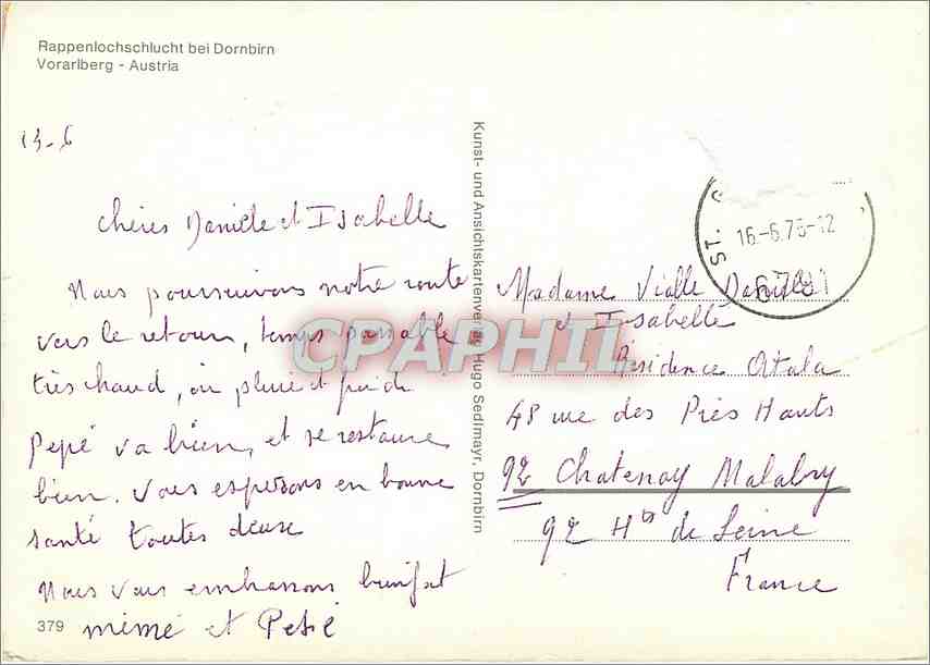 CPM Rappenlochshlucht bei Dornbirn Vorarlberg Austria — Rückseite