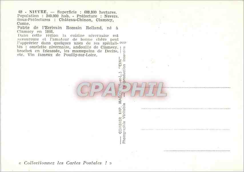 CPM Nievre Superficie 688 800 ha Population 240 000 hab Prefecture Nevers — Rückseite