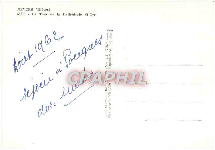 CPM Nevers (Nievre) La Tour de la Cathedrale St Cyr — Rückseite