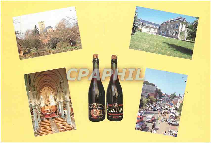 CPM Jeqnlain L'Eglise la rue principale le chateau le biere de Jenlain