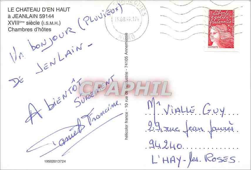 CPM Le Chateau d'en haut a Jeanlain XVIIIe s Chamlbres d'Hotes — Rückseite