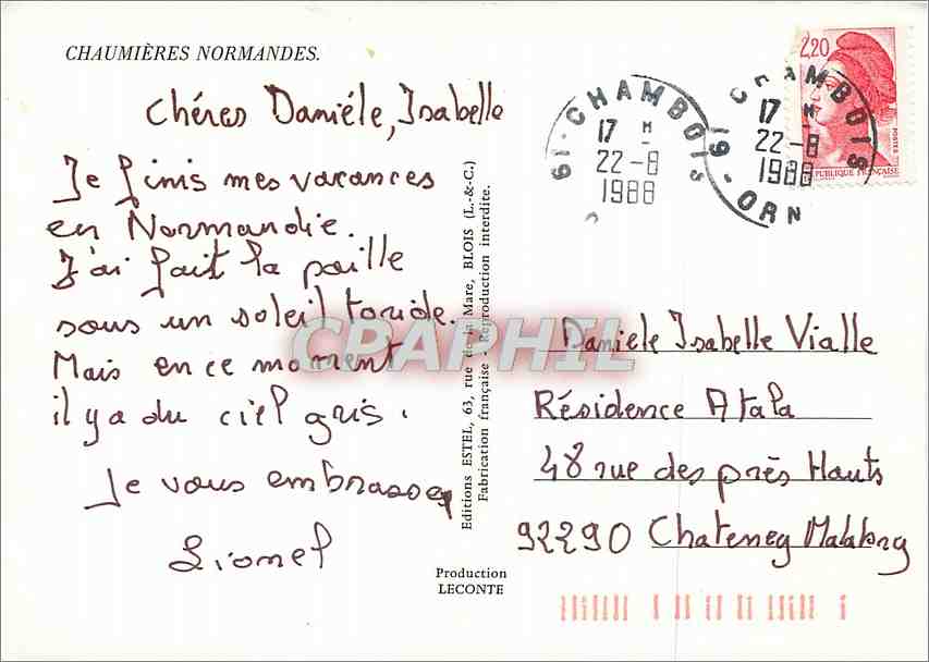 CPM Chaumieres Normandes — Rückseite