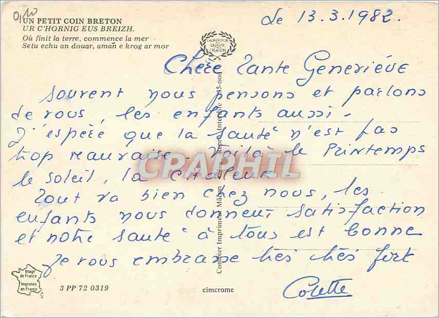 CPM Un Petit coin Breton ou c'hornig eus Breizh — Rückseite