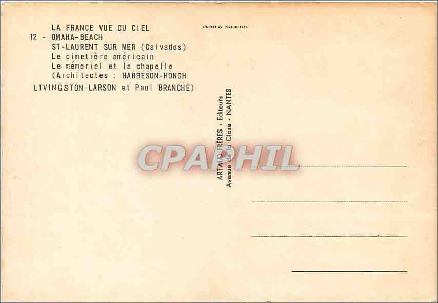 CPM La France vue du ciel Ohama Beach St Laurent sur Mer (Calvados) Le cimetiere americain le memori — Rückseite