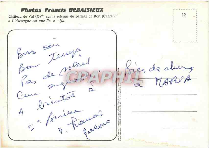 CPM Debaisieux Chateau de Val (XVe) sur la retenue du barrage de Bort (Cantal) l'Auvergne est une Il — Rückseite