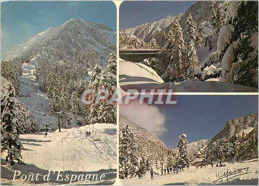 CPM Regards sur les Pyrenees Ski au pont d'Espagne 1500 m