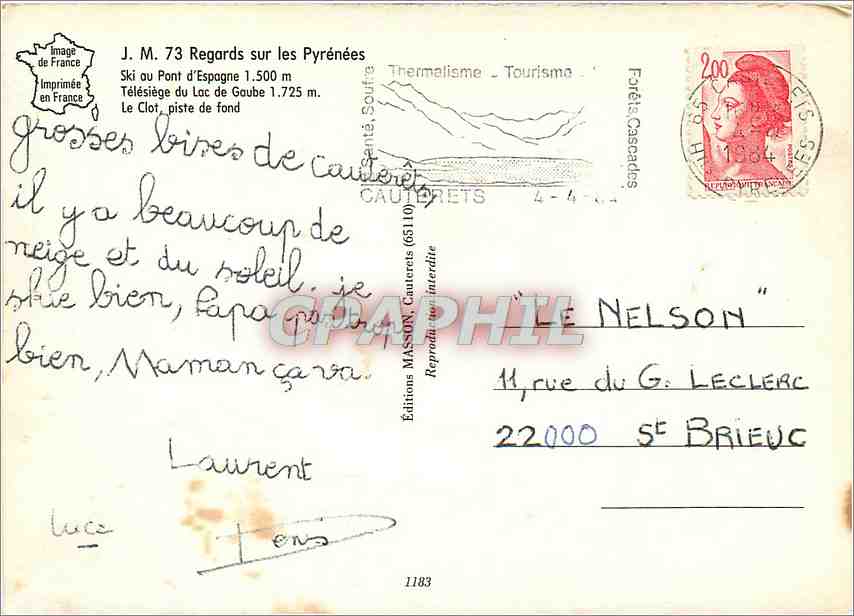 CPM Regards sur les Pyrenees Ski au pont d'Espagne 1500 m — Back