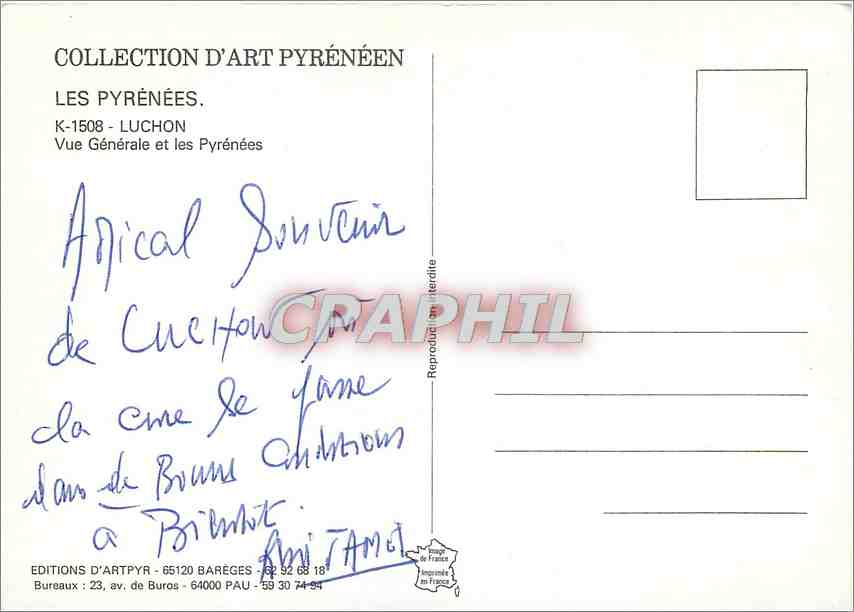 CPM Les Pyrenees Luchon Vue generale et les Pyrenees — Rückseite