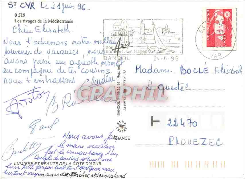 CPM Cote d'Azur — Verso