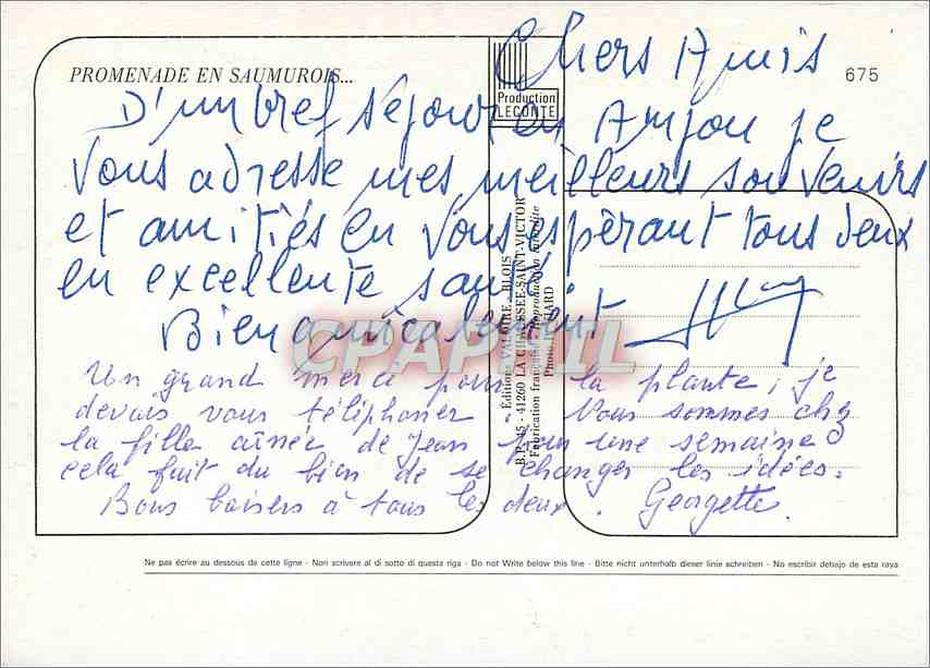 CPM Promenade en Saumurois Saumur  — Rückseite