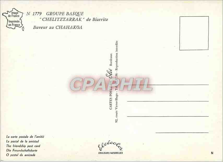 CPM Goupe Basque Chelitztarrak de Biarritz Buveur au Chahakoa — Rückseite