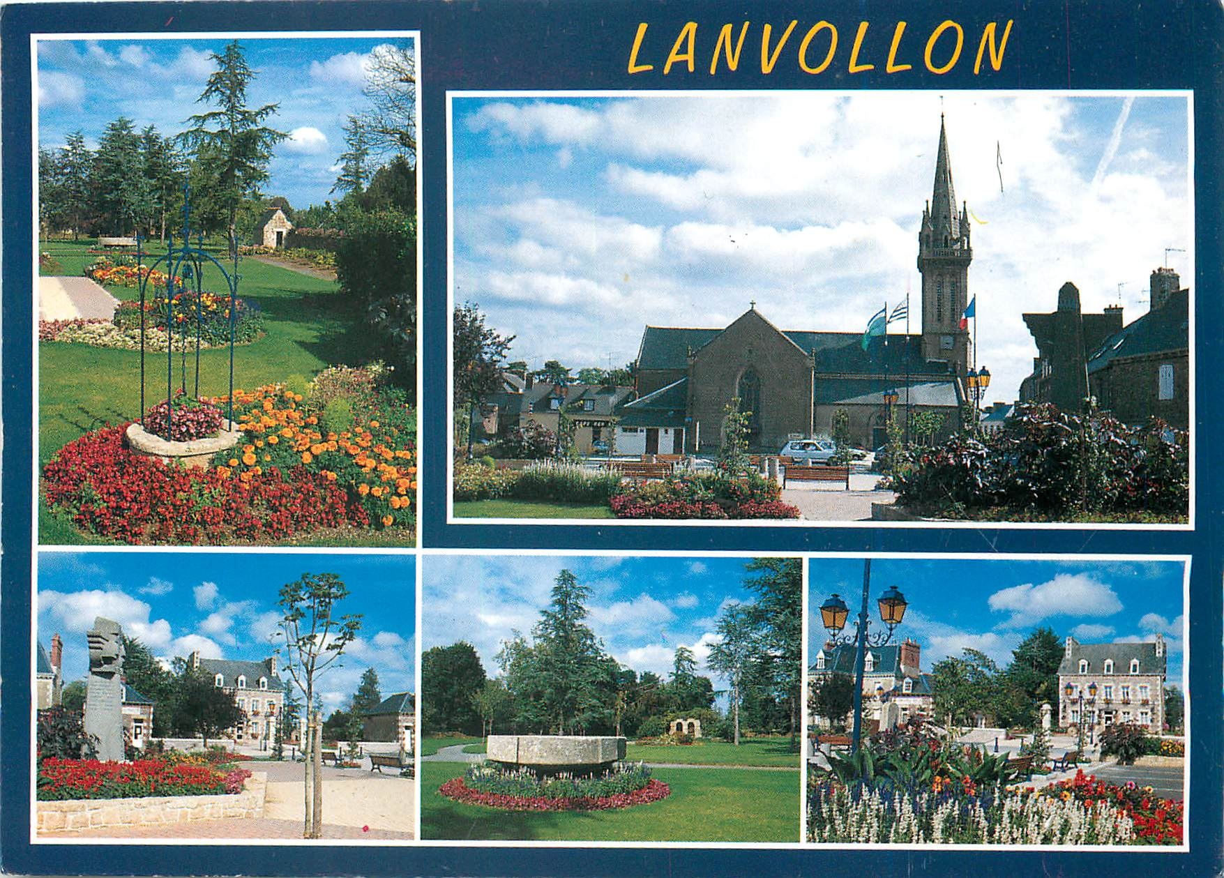 CPM Couleurs de Bretagne Lanvallon (Cotes d'Armor) Le parc de la mairie la place de l'eglise la plac