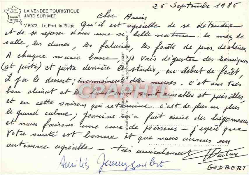 CPM La Vendee Touristique Jard sur Mer — Back