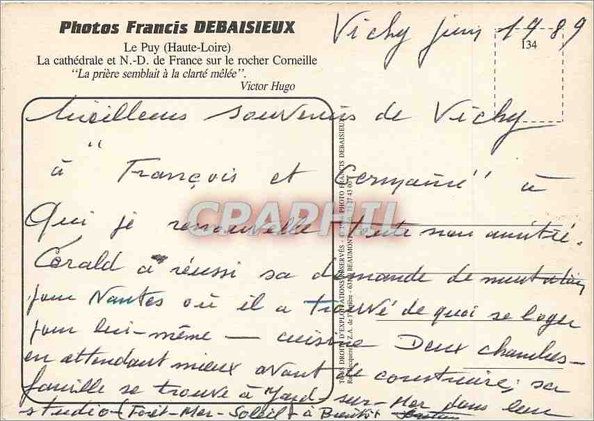 CPM Le Puy (Haute Loire) La cathedrale et N D de France sur le rocher Corneille la priere sembalit a — Rückseite