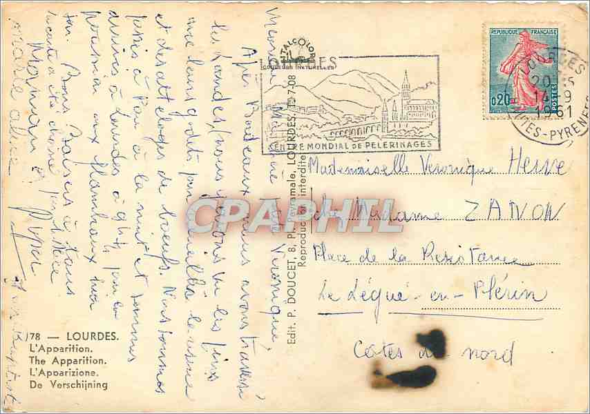 CPM Lourdes L'Apparition — Verso