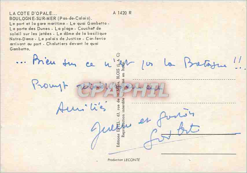 CPM La Cote d'Opale Boulogne sur Mer (Pas de Calais) Le port et la gare maritime le quai Gambetta — Rückseite