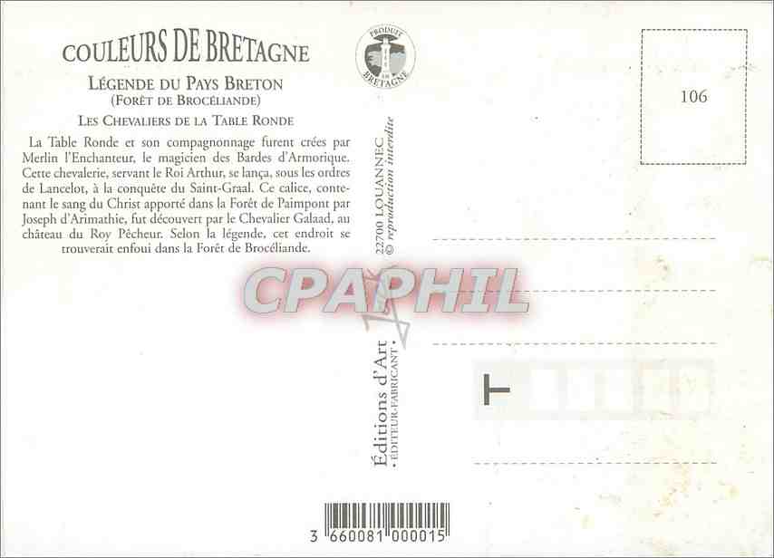 CPM Couleurs de Bretagne Legende du Pays Breton Les Chevaliers de la Table Ronde — Rückseite