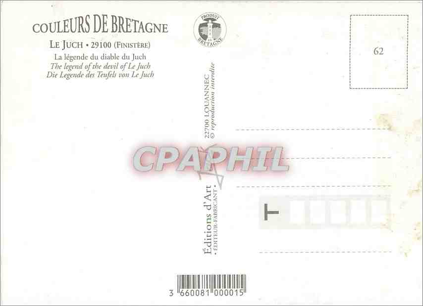 CPM Couleurs de Bretagne Le Juch (Finistere) La legende du diable du Juch — Rückseite