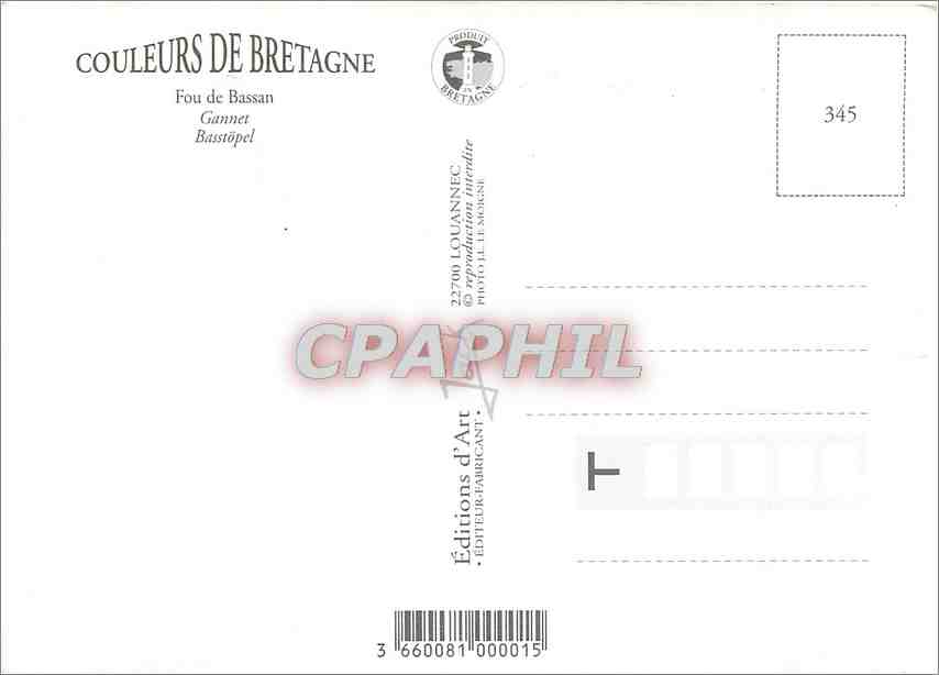 CPM Couleurs de Bretagne Fou de Bassan — Rückseite
