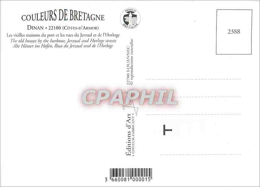 CPM Couleurs de Bretagne Dinan (Cotes d'Armor) Les vieilles maisons du port et les rues du Jerzual e — Rückseite
