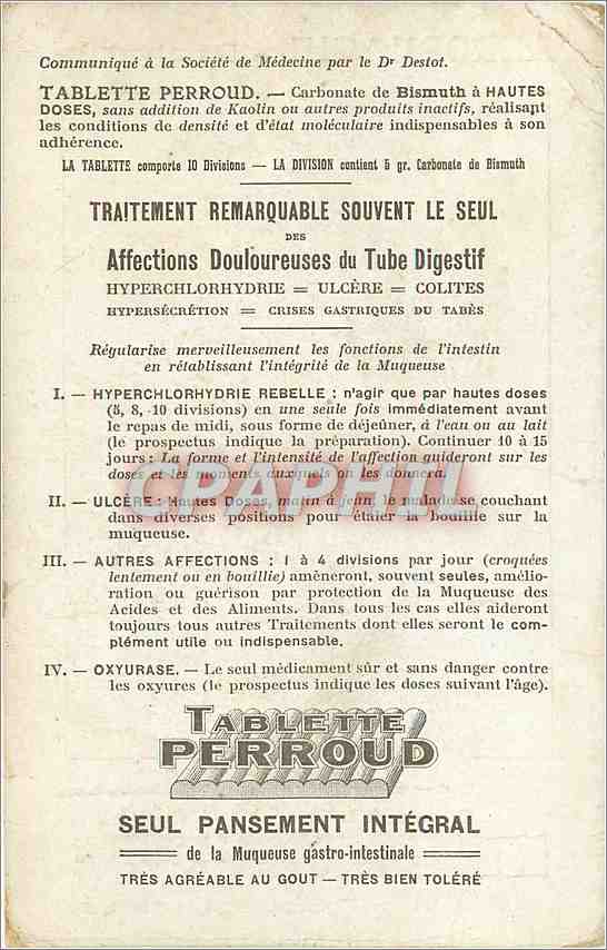 CPM Aerophagie Estomac Hyposthenique Tablette Perroud Pansement — Verso