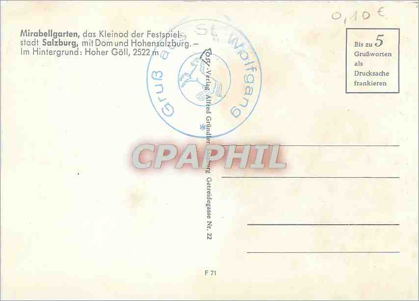 CPM Mirabellagarten dasKleinod der Festspiel Stadt Salzburg — Rückseite