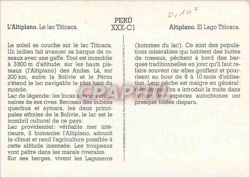 CPM Peru L'Altiplano le Lac Ttiticaca — Rückseite