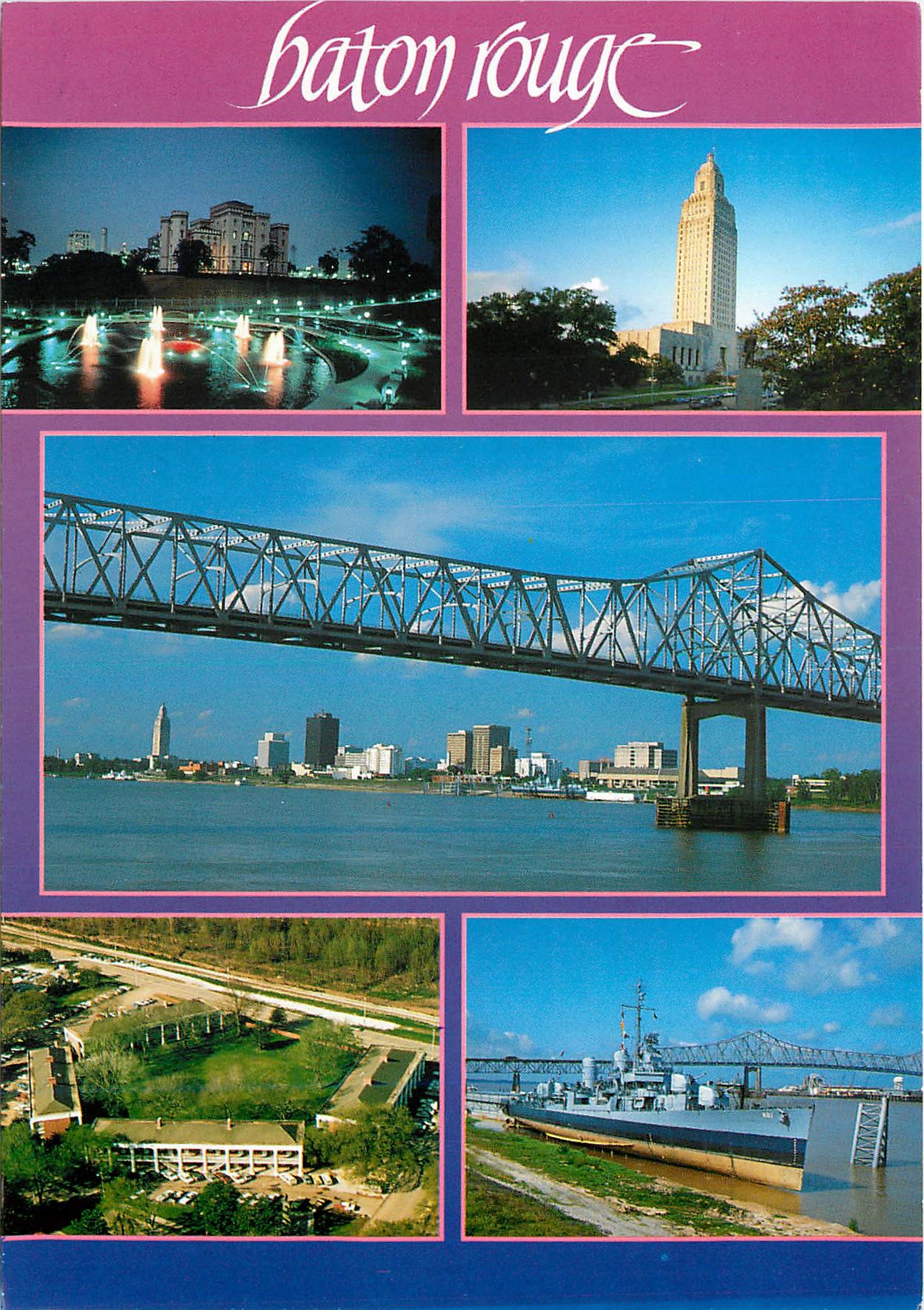 CPM Baton Rouge Louisiana Picture old State Capitol Skyline With Mississippi River Bridge