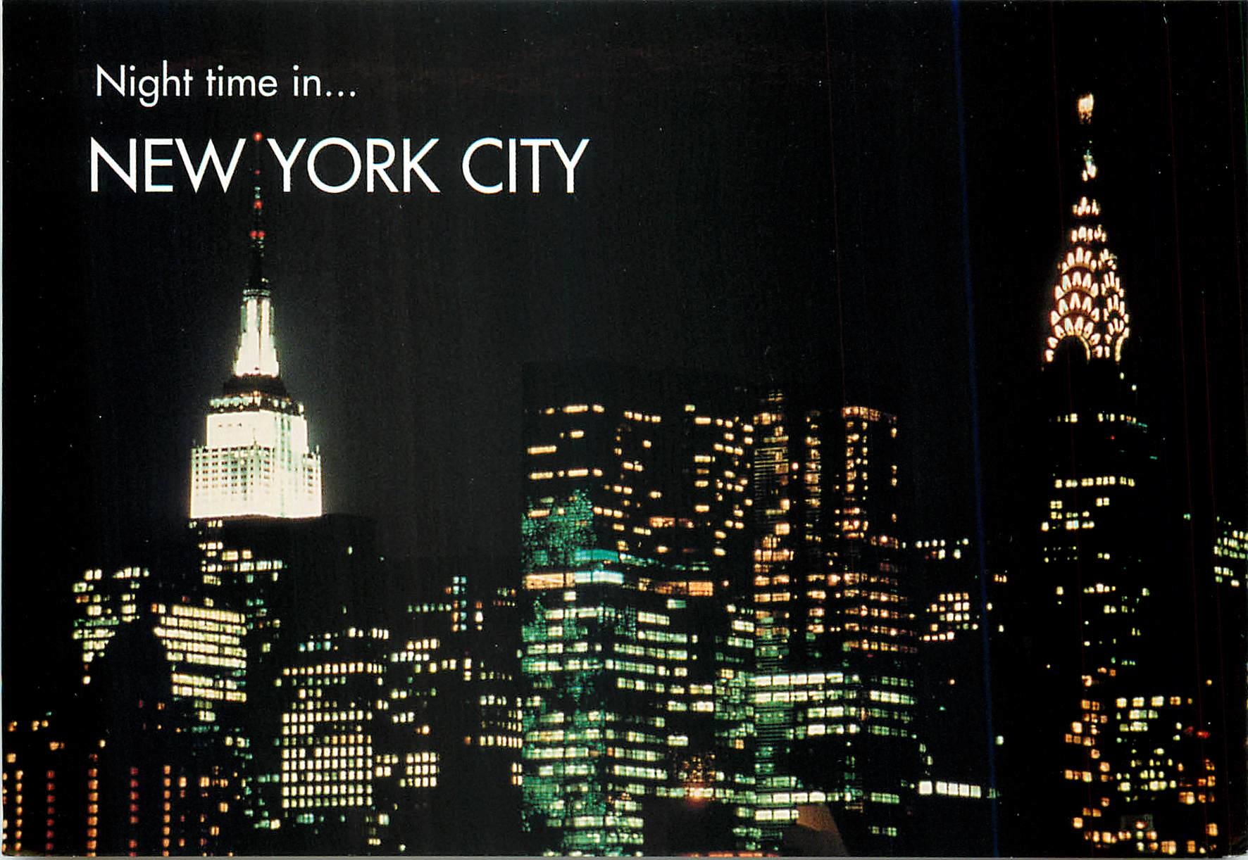 CPM New York Here comes the night over the chryster the Empire Stare Building