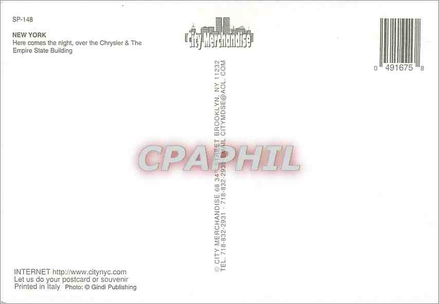 CPM New York Here comes the night over the chryster the Empire Stare Building — Rückseite