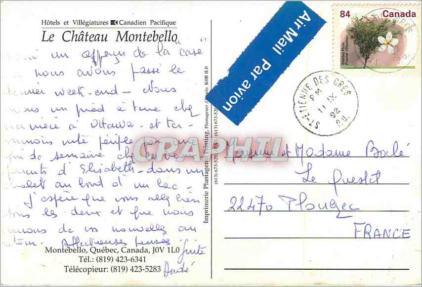 CPM Hotels et Villegiatures Canadien Pacifique Le chateau Montebello — Back