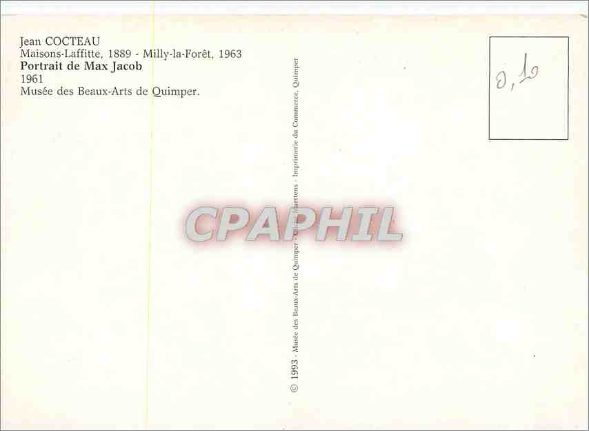 CPM Jean Cocteau Maisons Laffitte 1889 Milly la Foret 1963 Portrait de Max Jacob — Rückseite