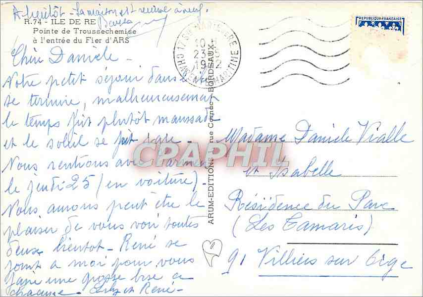 CPM Ile de Re Pointe de Troussechemise a l'entree du Foer d'Ars — Back