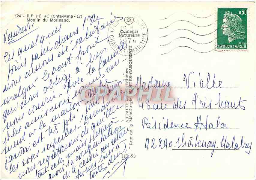 CPM Ile de Re Moulin du Morinnand — Verso