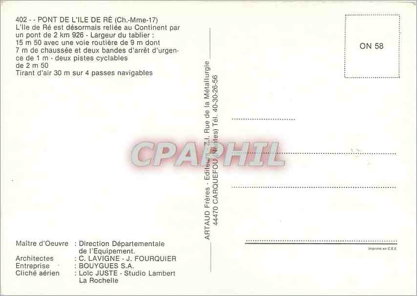 CPM Pont de Ile de Re (Chte Mme) (Ch Mme) L'Ile de Re est desormais reliee au Continent par un pont  — Back