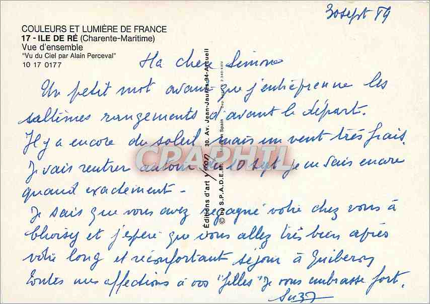 CPM Ile de Re (Chte Mme) Vue d'ensemble Vu du ciel par Alais Perceval — Verso