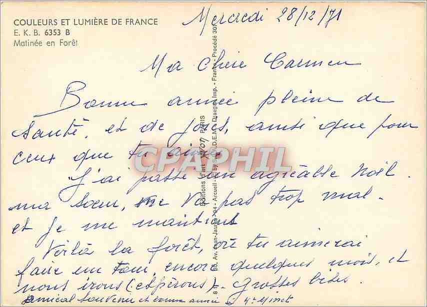 CPM Couleurs et Lumiere de France Matinee en Foret — Back