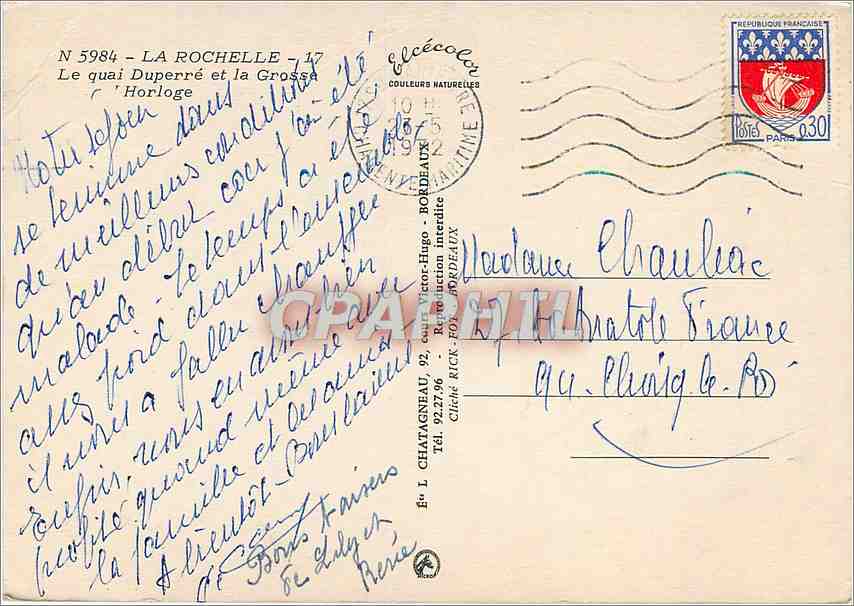 CPM La Rochelle Le quai duperre et la Grosse Horloge — Verso