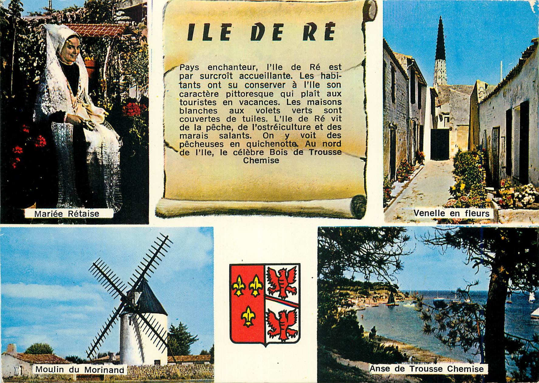 CPM Ile de Re (Chte Mme) Mariee retaise Venelle en fleurs Moulin du Morinand Anse de Trousse Chemise