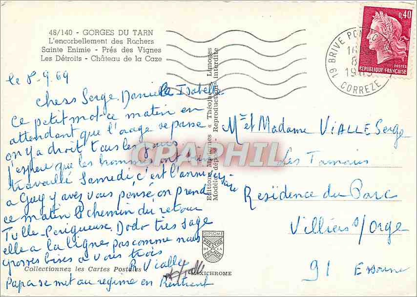 CPM Gorges du Tarn L'encorbellemeent des Rochers Sainte Enimie Pres des Vignes les Detroits — Rückseite