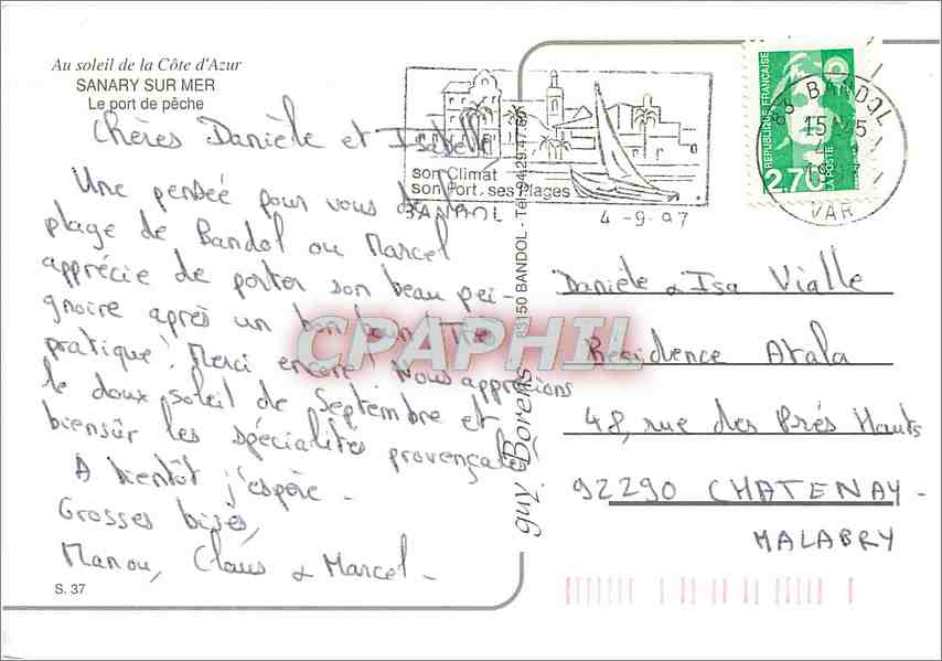 CPM Ausoleil de la cote d'Azur Sanary Sur mer le port de peche — Rückseite