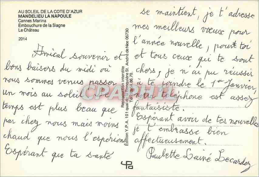 CPM Mandelieu La Napoule Cannes Marina Embouchure de la Siagne Le Chateau — Rückseite