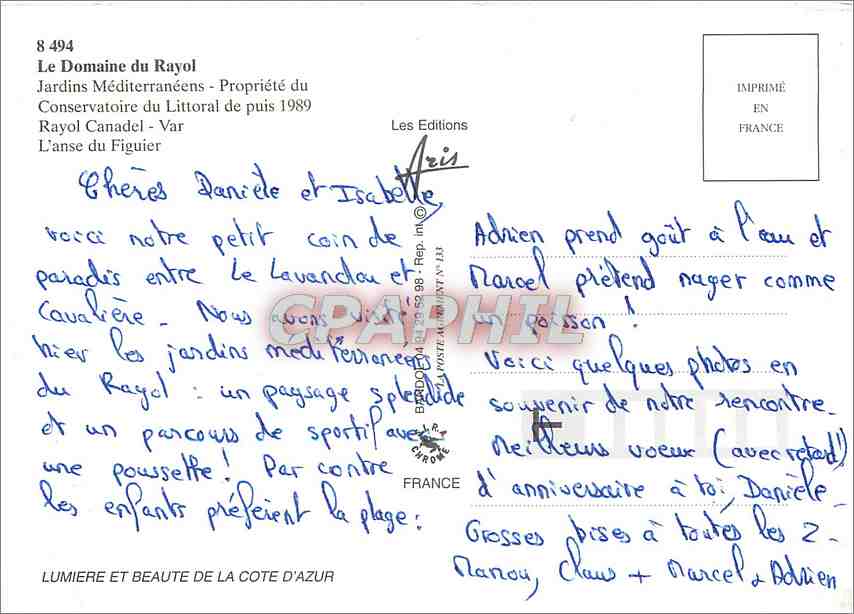 CPM Souvenir de Bandol Le Domaine du Rayol — Rückseite