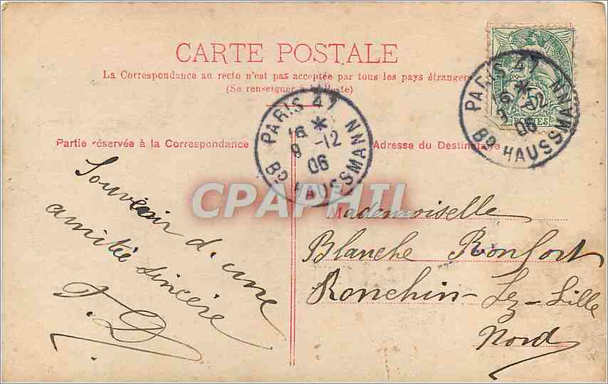 CPA Femme — Verso