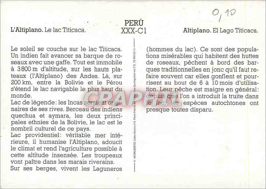 CPM Peru L'Altiplano Le Lac Titicaca — Rückseite