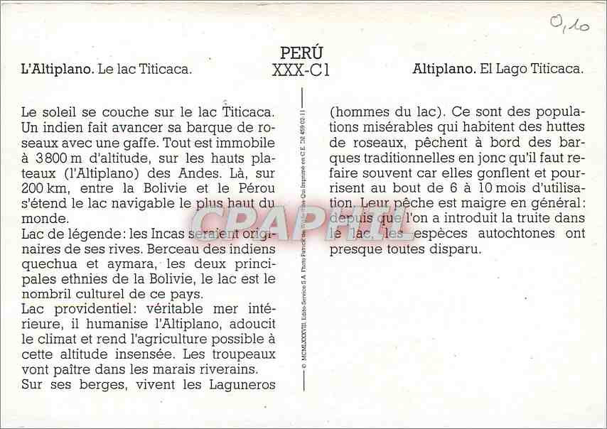 CPM Peru L'Altiplano Le lac Titicaca — Rückseite